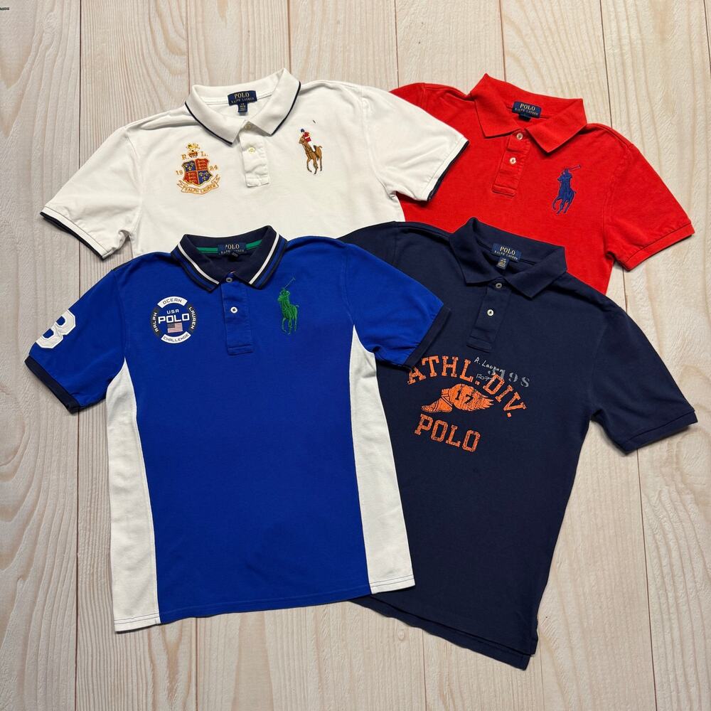 Lot of 4 Polo Ralph Lauren Boys Size L 14-16 Rugby Big Pony Collared Polo Shirt